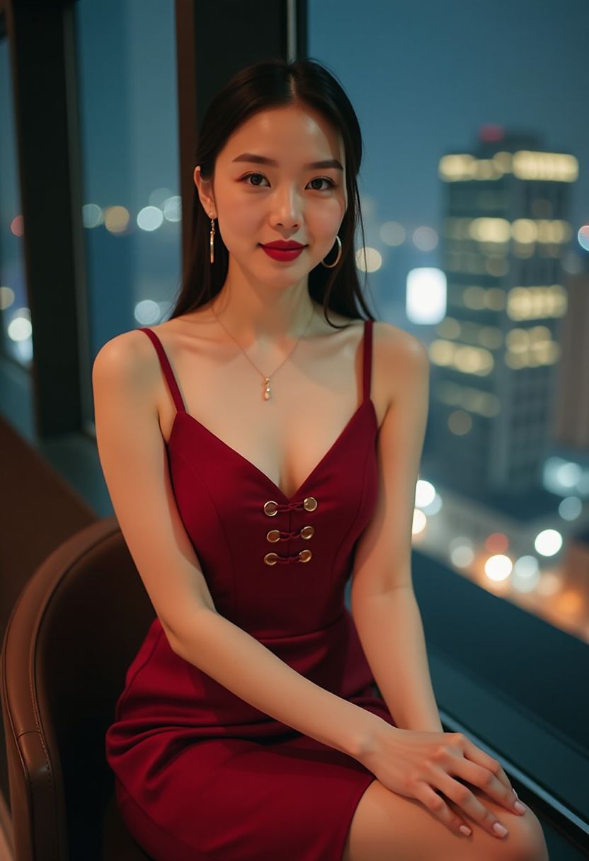 白墙与红椅